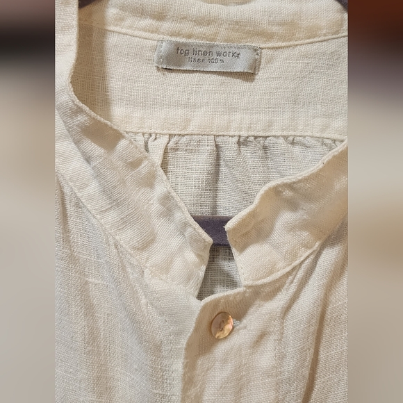 Fog Linen Work shirt dress. One size. Side pockets. 100% Lithuanian linen. - Picture 3 of 4